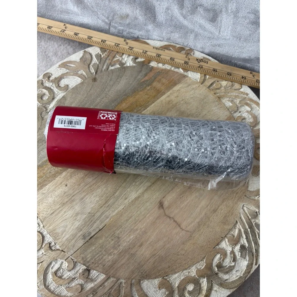Place & Time Silver Deco Mesh Glitter Holiday Ribbon 10in x 18ft 1969-6574 NEW